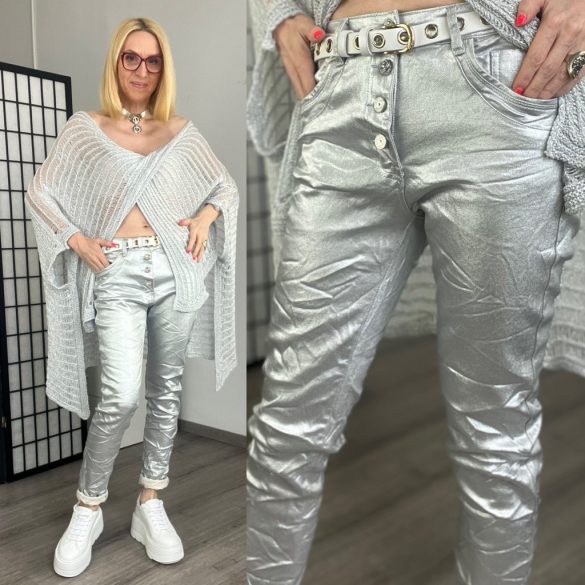 Baggy Jeans elasztikus gombos farmerJP26130A-ezüst