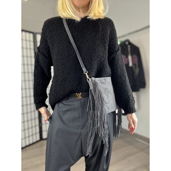 Lana környakú buklé pulóver-fekete