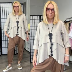 158C környakú aszimmetrikus tunika 53091-bézs