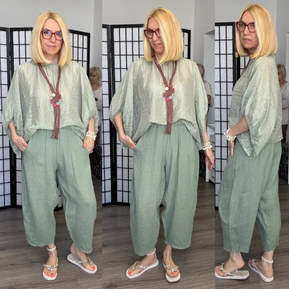 Mú Mú buggyos len nadrág 3923-khaki