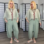 Mú Mú buggyos len nadrág 3923-khaki