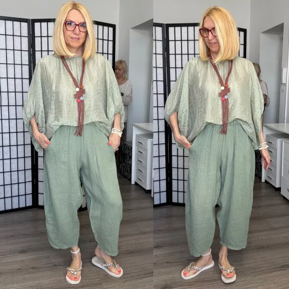 Mú Mú buggyos len nadrág 3923-khaki