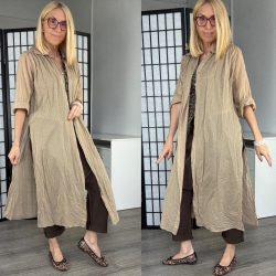 Selena rövid ujjú hosszú pamut ing  B1048 - bézs