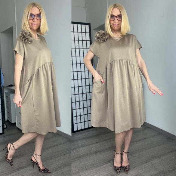 Nicky rózsás rövid ujjú ruha 7510 - barna