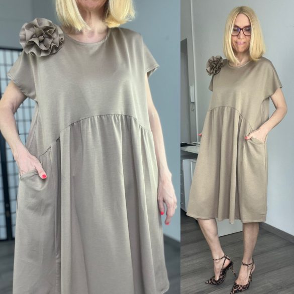 Nicky rózsás rövid ujjú ruha 7510 - barna