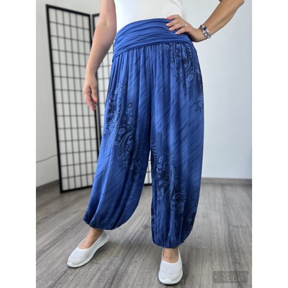 Mintás Ankara gumis derekú vékony viszkóz laza nadrág-királykék