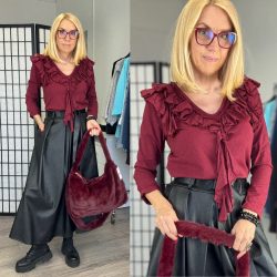 Lux Luna fodros hosszú ujjú pamut felső 50833 - bordó