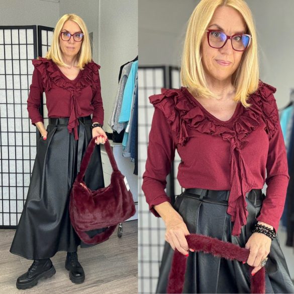 Lux Luna fodros hosszú ujjú pamut felső 50833 - bordó