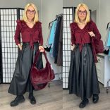 Lux Luna fodros hosszú ujjú pamut felső 50833 - bordó