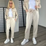 Toch me gumis derekú nadrág rózsás megkötővel 6120-bézs