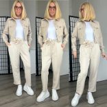 Toch me gumis derekú nadrág rózsás megkötővel 6120-bézs