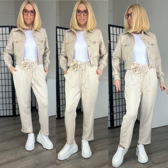 Toch me gumis derekú nadrág rózsás megkötővel 6120-bézs