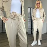 Toch me gumis derekú nadrág rózsás megkötővel 6120-bézs