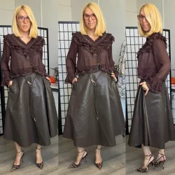 Jasmine zsebes bőrhatású szoknya81736-csokibarna