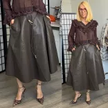 Jasmine zsebes bőrhatású szoknya81736-csokibarna