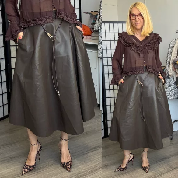 Jasmine zsebes bőrhatású szoknya81736-csokibarna