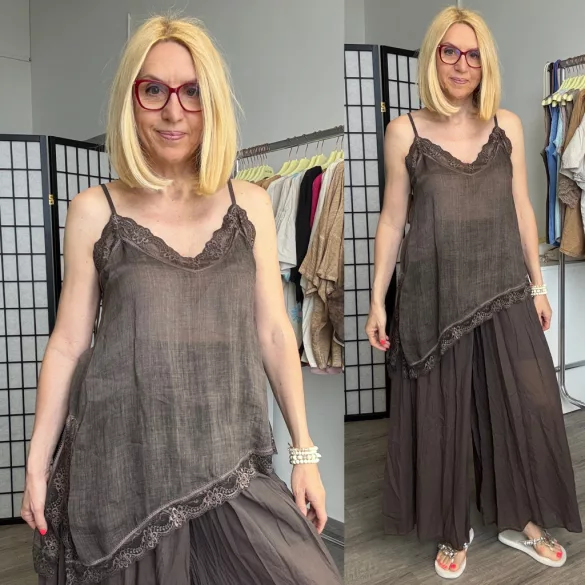 Lou aszimmetrikus pamut csipkés lingerie 23471 -csokibarna