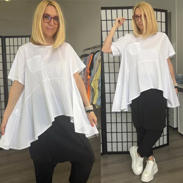 158C lefele bővülő vászon tunika 53256- fehér 