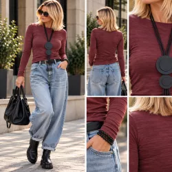 Cashmere hosszúujjú aláöltöző-bordó