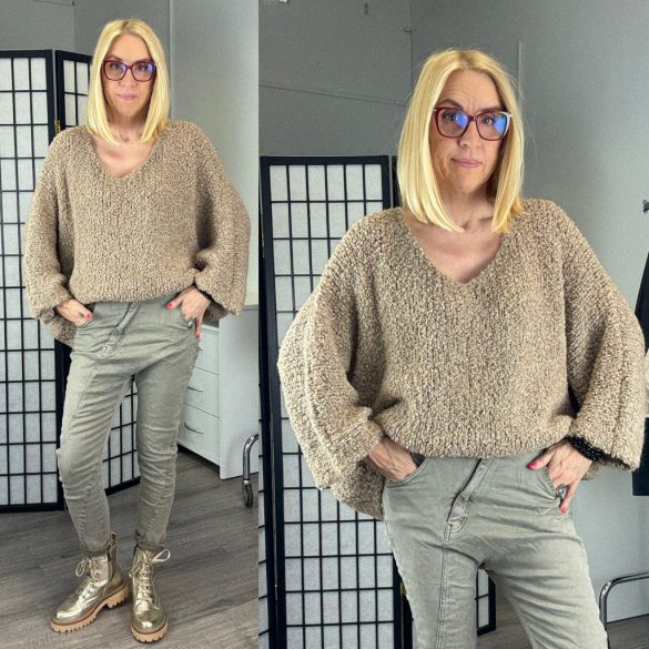 One V kivágású buklé pulver21673-taupe