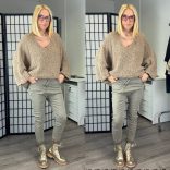 One V kivágású buklé pulver21673-taupe