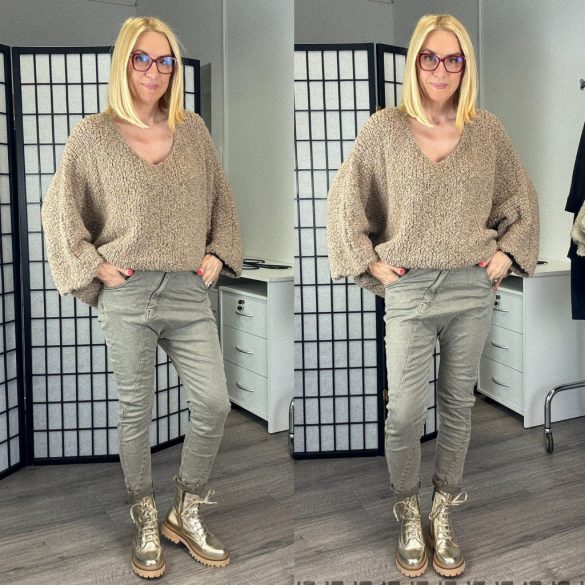 One V kivágású buklé pulver21673-taupe