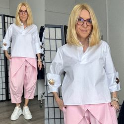 Beauty Woman V nyakú vászon blúz BW055-009-fehér