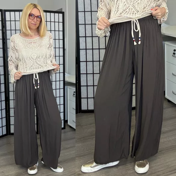Meaving gumis derekú lenge viszkóz nadrág-csokibarna