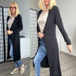 Anna hosszú ujjú bordás kardigán 22388 - fekete