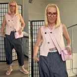 SUN aszimmetrikus átlapolt gombos mellény 8853 - rózsaszín