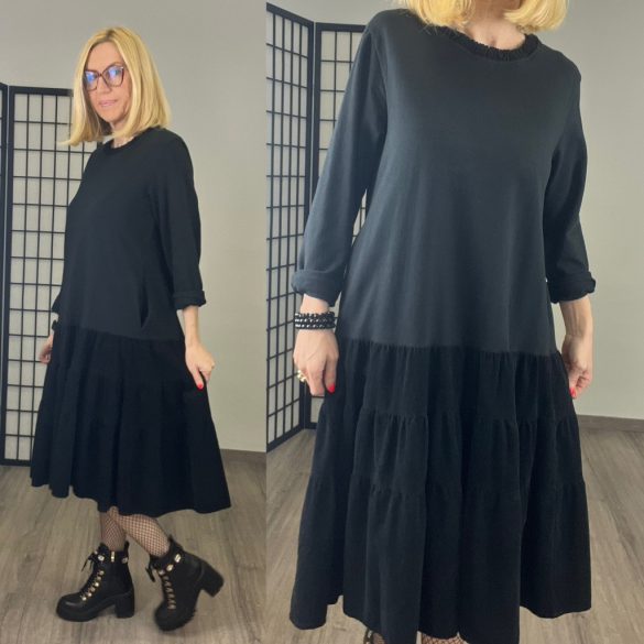 Stella Milani pamut-mikrokord fodros ruha81458-fekete