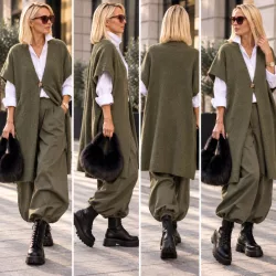 Zoya gombos oversize kötött mellény - khaki