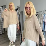 Abril kötött, horgolt aszimmetrikus laza női felső 24106 cappuccino