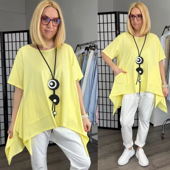 158C pamut aszimmetrikus tunika 52443-sárga