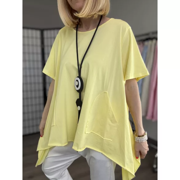 158C pamut aszimmetrikus tunika 52443-sárga