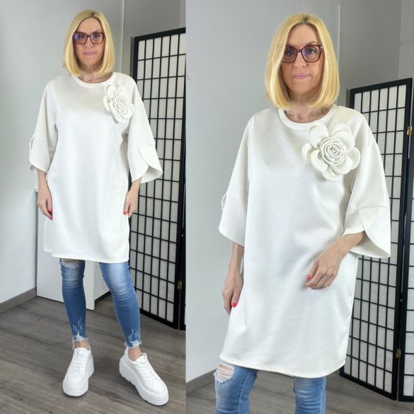 Yasmine tunika virágos kitűzővel59762-fehér