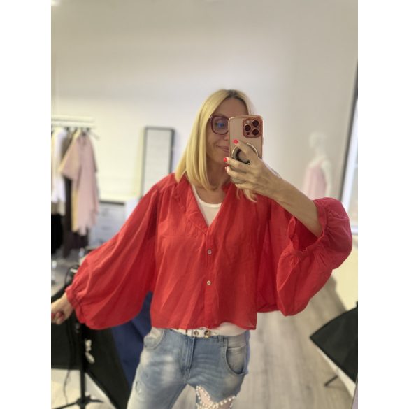Poppy hosszú ujjú lenge crop ing 4882 - piros