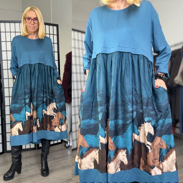 Lux Luna lovas hosszú ujjú ruha 51229 - petrol