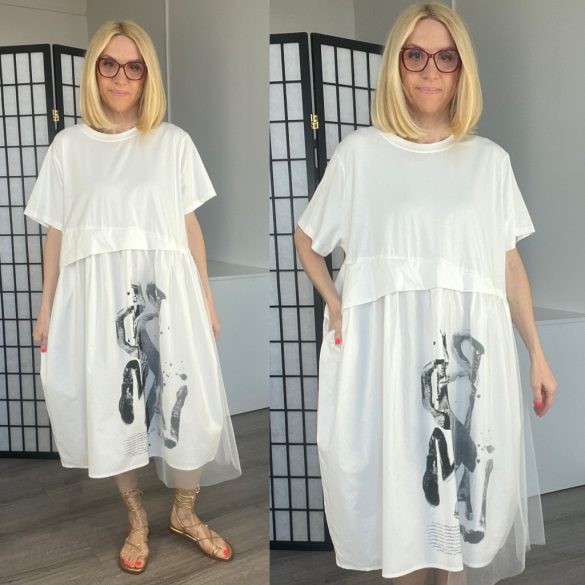 Fly Out pamut - vászon tüllös ruha MY1177 - fehér