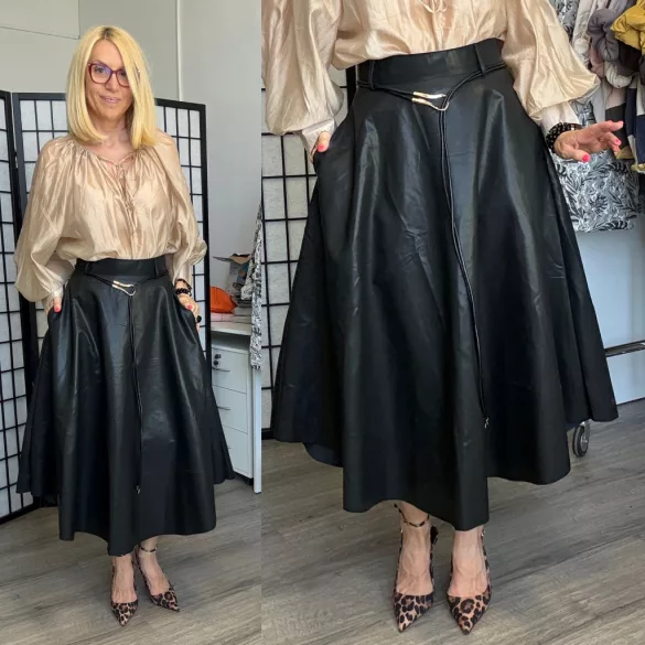 Jasmine zsebes bőrhatású szoknya81736-fekete