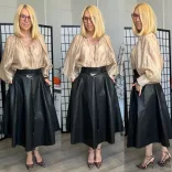 Jasmine zsebes bőrhatású szoknya81736-fekete