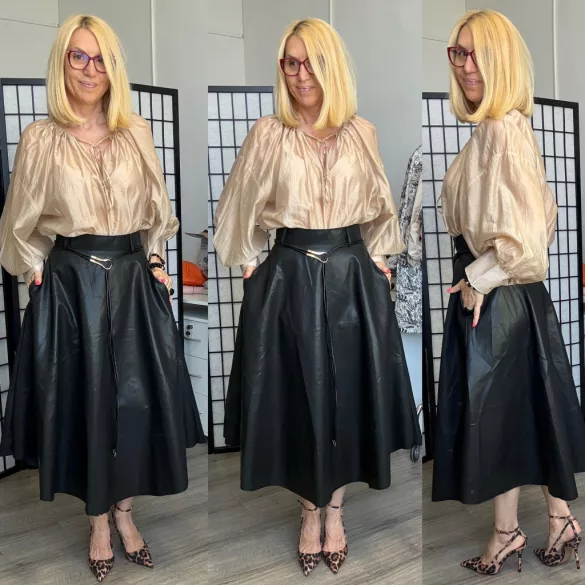 Jasmine zsebes bőrhatású szoknya81736-fekete