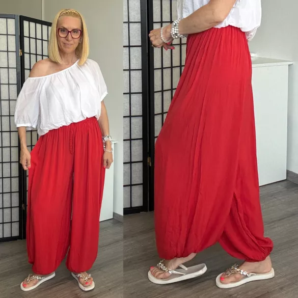 Aisa gumis derekú buggyos viszkóz nadrág-piros