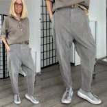 Tina mikrokord ülepes nadrág övvel 5469 - szürke