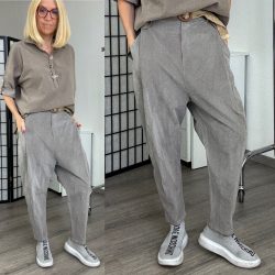 Tina mikrokord ülepes nadrág övvel 5469 - szürke