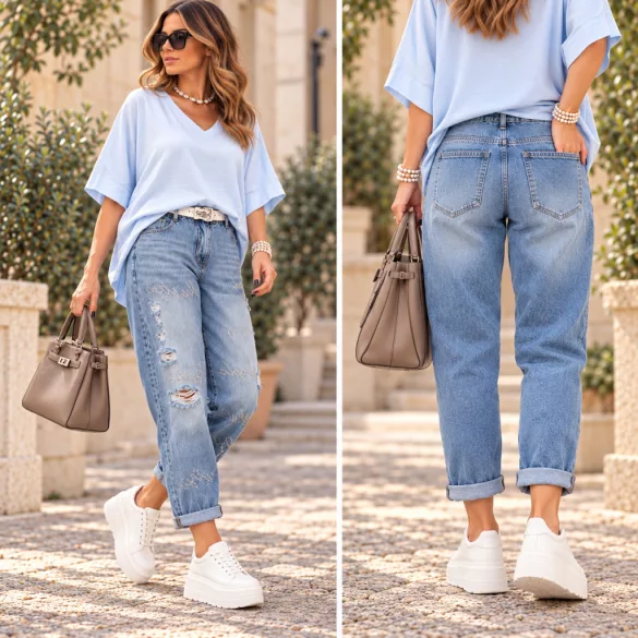 Wendy Trendy  strasszos farmer 926012- világoskék
