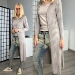 Anna hosszú ujjú bordás kardigán 22388 - taupe