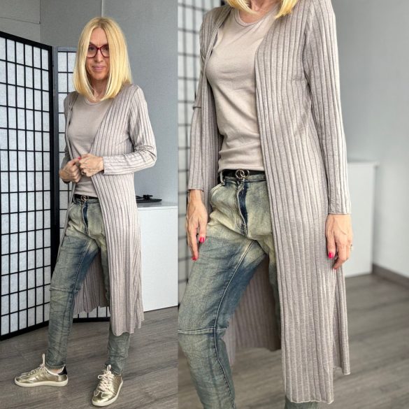 Anna hosszú ujjú bordás kardigán 22388 - taupe