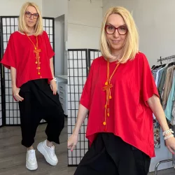 Xin Xin oversize környakú basic pamut felső 9562 - piros