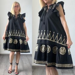 De Royal arany mintás fodros ruha DR3071- fekete